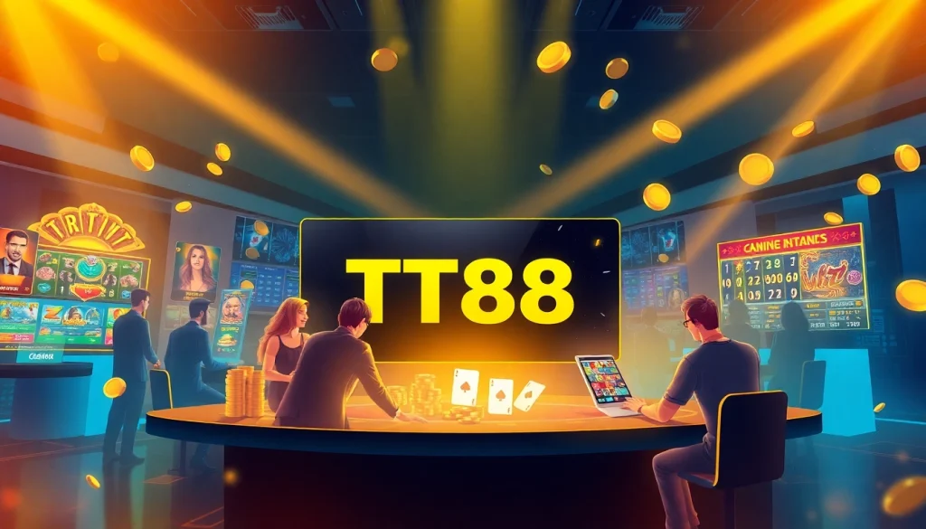TT88 online gaming platform interface highlighting thrilling casino experiences and user-friendly mobile app design.