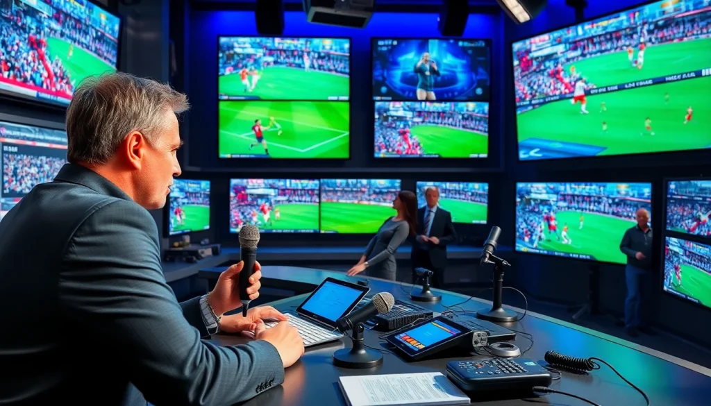 스포츠중계 화면에서 다양한 스포츠 경기를 중계하고 있는 방송 스튜디오