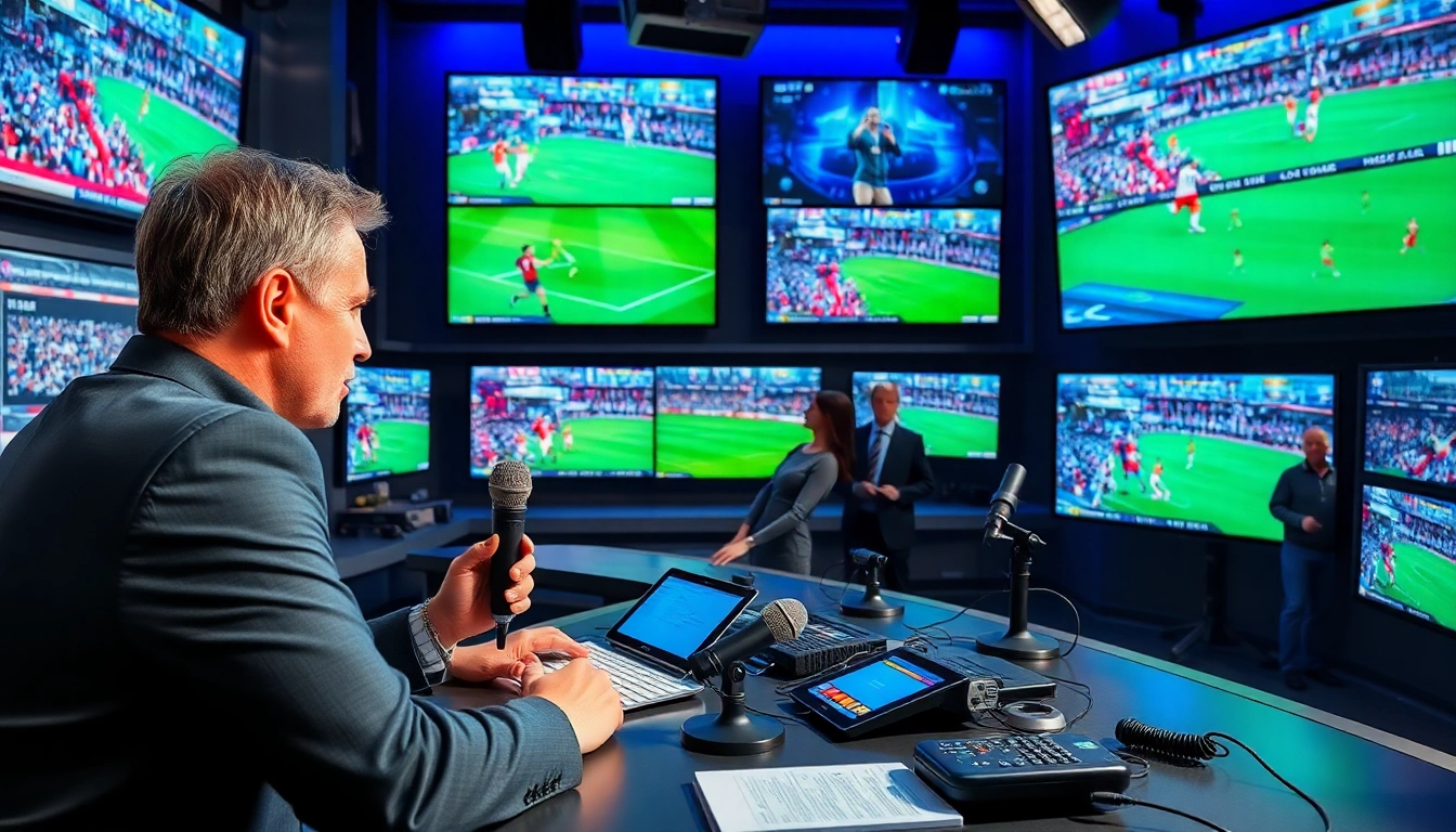 스포츠중계 화면에서 다양한 스포츠 경기를 중계하고 있는 방송 스튜디오