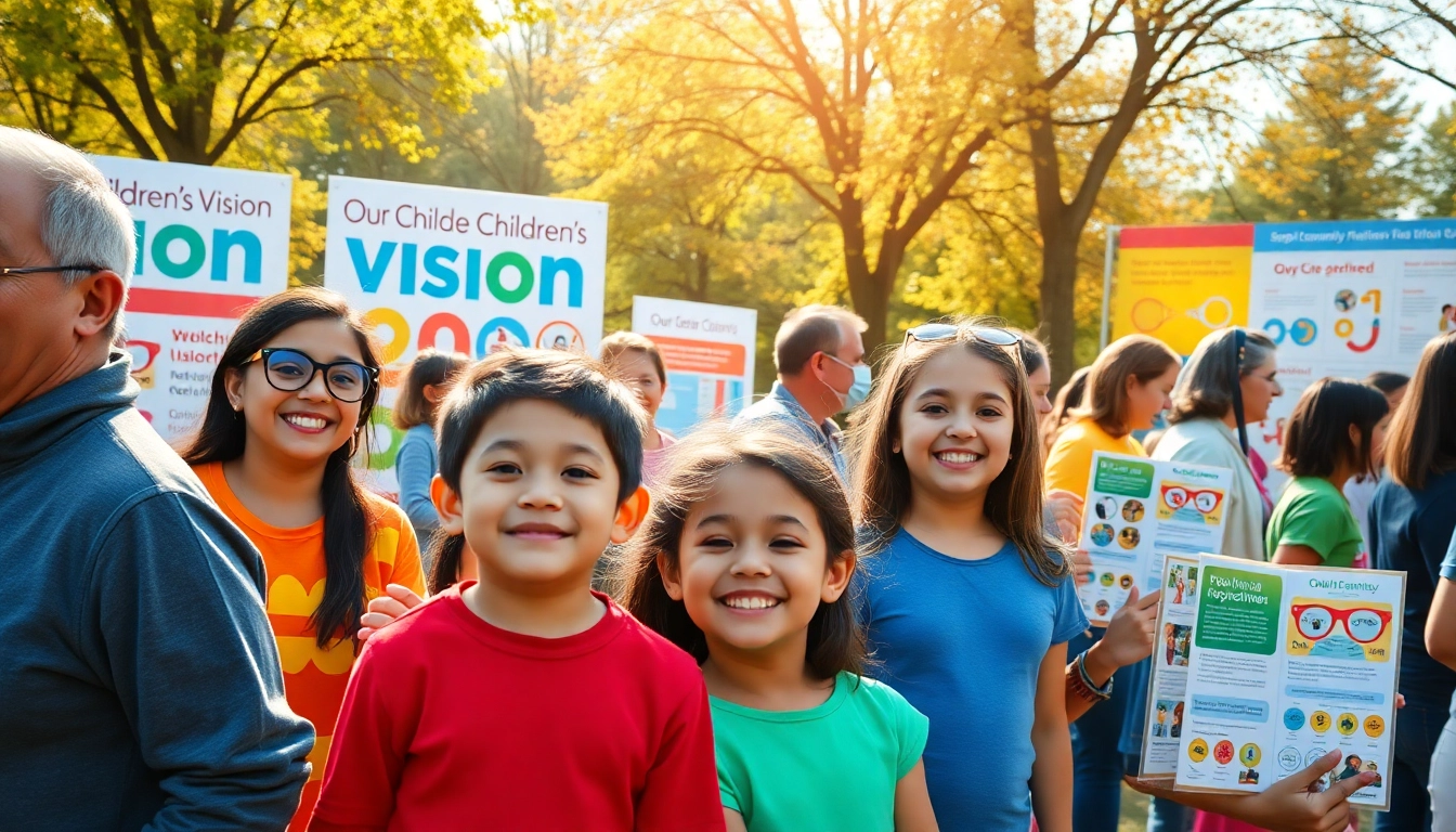 Engaged families participating in activities supporting Our Children's Vision at a community event promoting eye health.