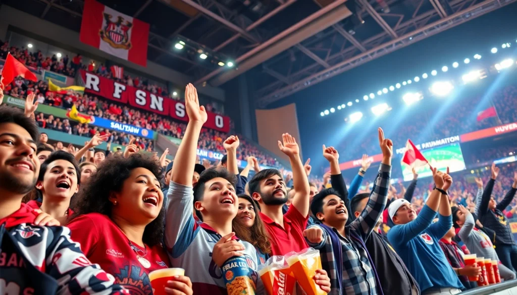 스포츠중계 생중계 현장에서 다양한 팬들이 열정적으로 응원하는 모습