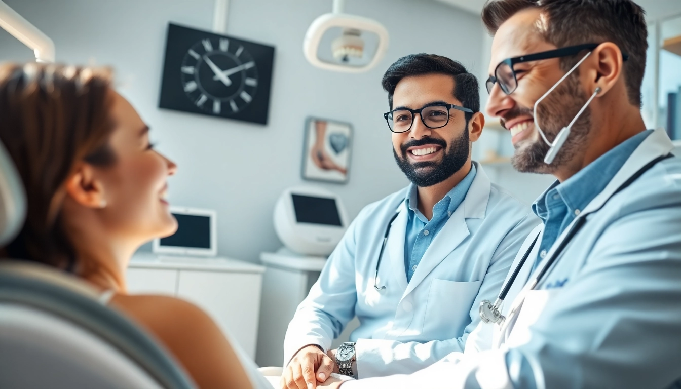 Dr. Shahram Valiani DDS engaging with a patient in a modern dental office, showcasing a warm and caring atmosphere.