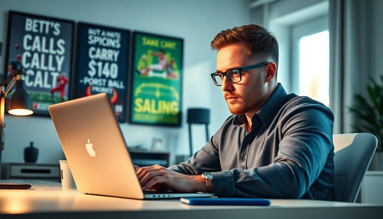 Gambler analyzing new88bet strategies on a laptop in a bright home office.