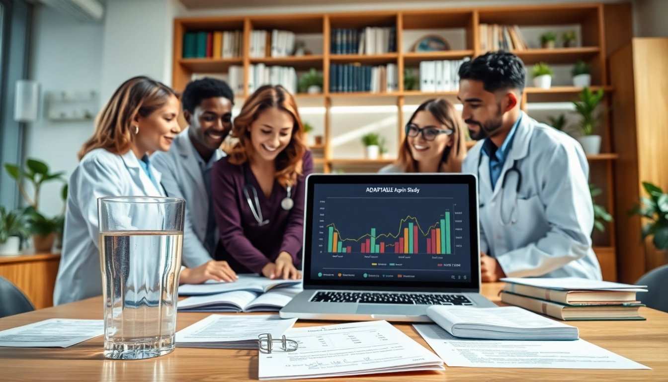 Healthcare professionals collaborating on the ADAPTABLE Aspirin Study, showcasing teamwork and innovation.