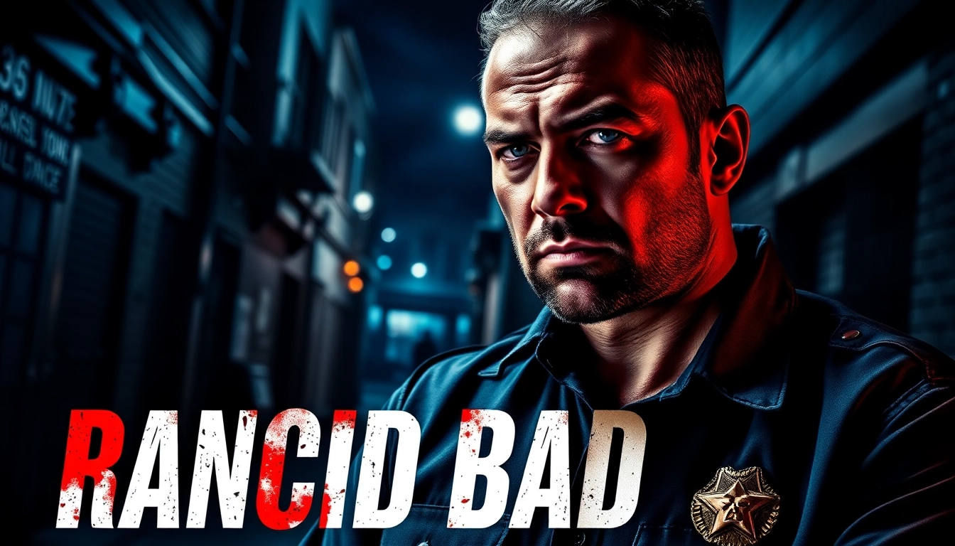 Explore the intense world of Rancid Badges with a crime thriller book cover featuring a rugged cop.
