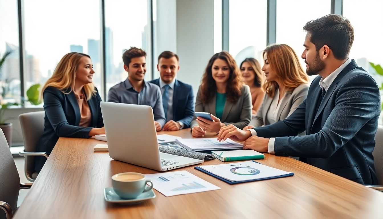 Quickplus Business Consultants collaborating with clients in a modern office environment.