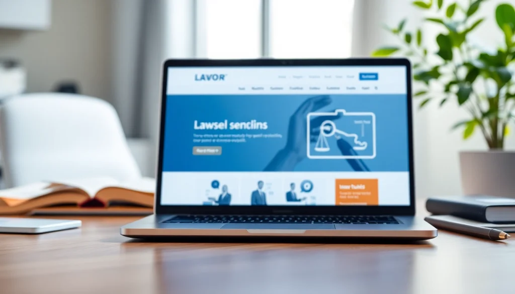 Design a professional law firm website shown at https://www.websites.law with a sleek interface and inviting office setting.