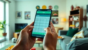 Engage with the best sports betting apps in India showcased on a smartphone in a lively setting.