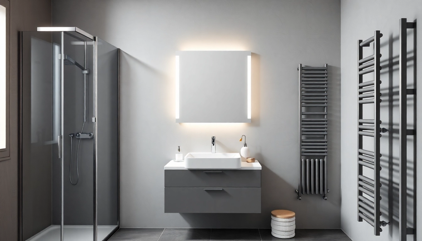 Sonni sanitär showcases modern bathroom designs with elegant shower enclosures and mirrors.