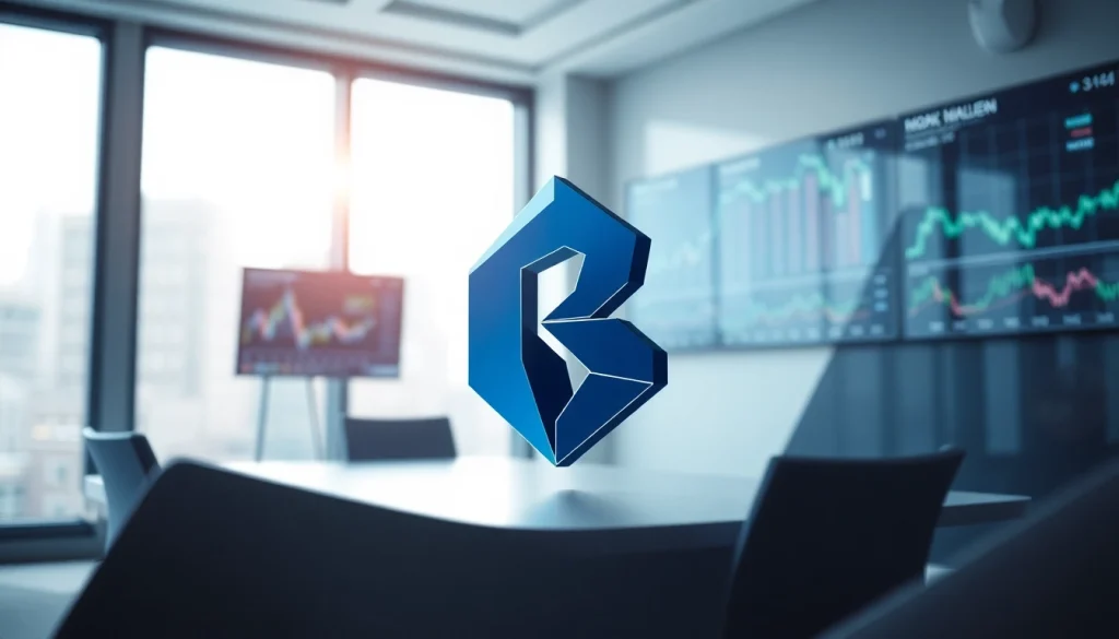 Prominent display of Rocktoken.com logo surrounded by modern office elements