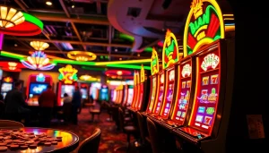 Menggambarkan pengalaman bermain jentoto yang penuh warna dengan mesin slot yang menarik.