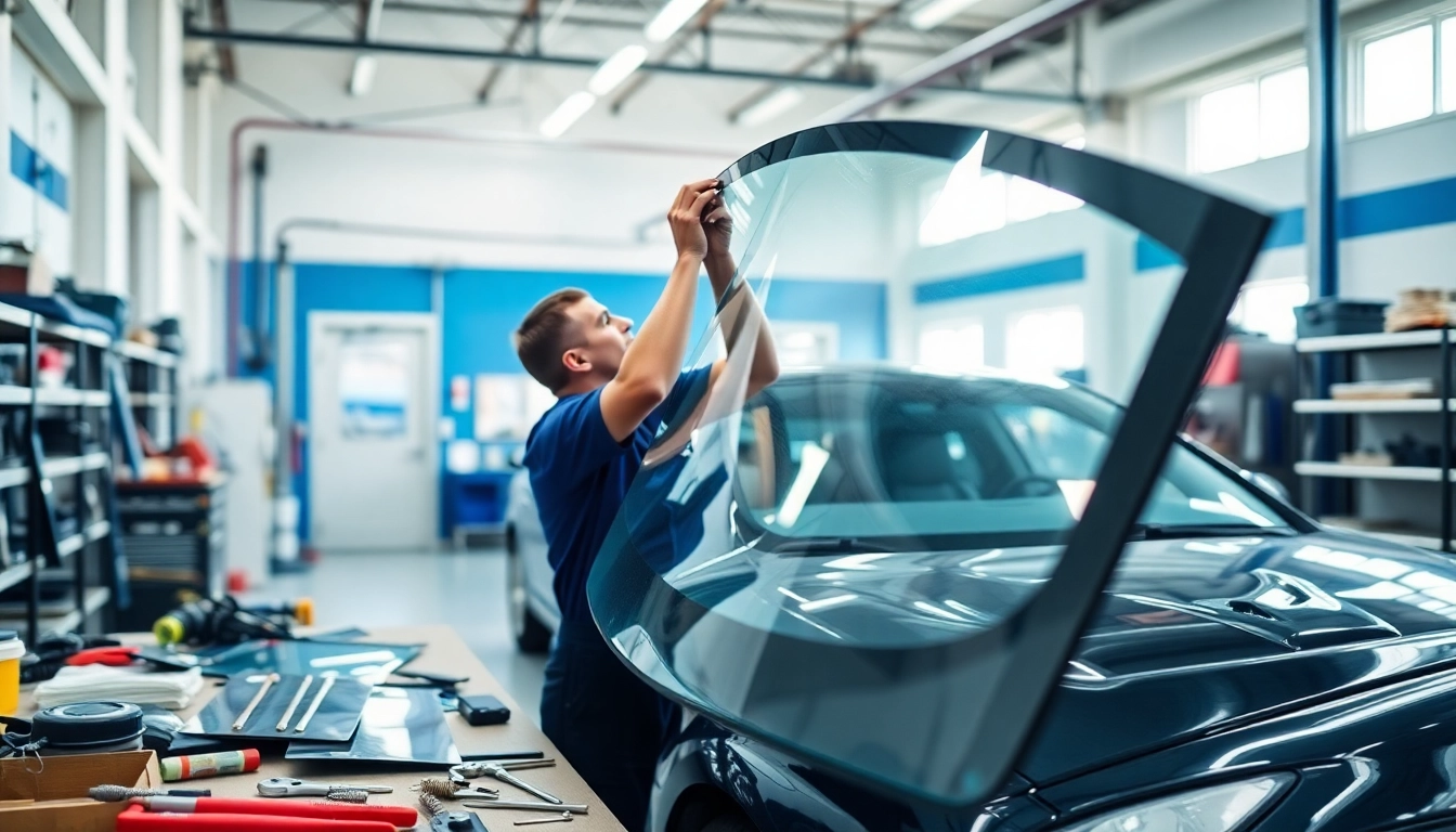 Efficient same day auto glass service Denver by a skilled technician in a clean workshop.