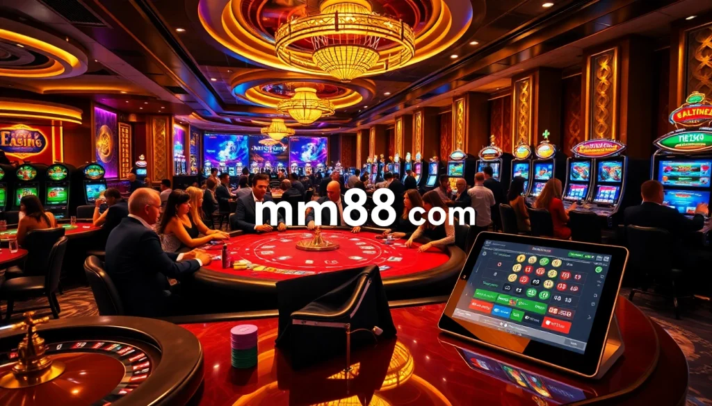 Experience thrilling gameplay at mm88 com with players at a vibrant casino table.