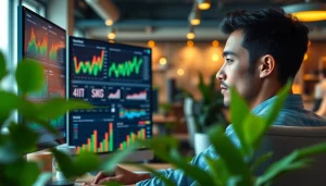 Kooralive insights in a professional digital marketing office with data analysis on screens.