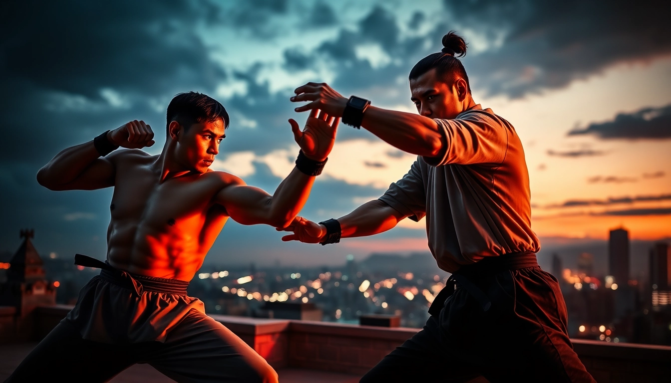 Action-packed martial arts thriller scene showcasing intense battle moves.
