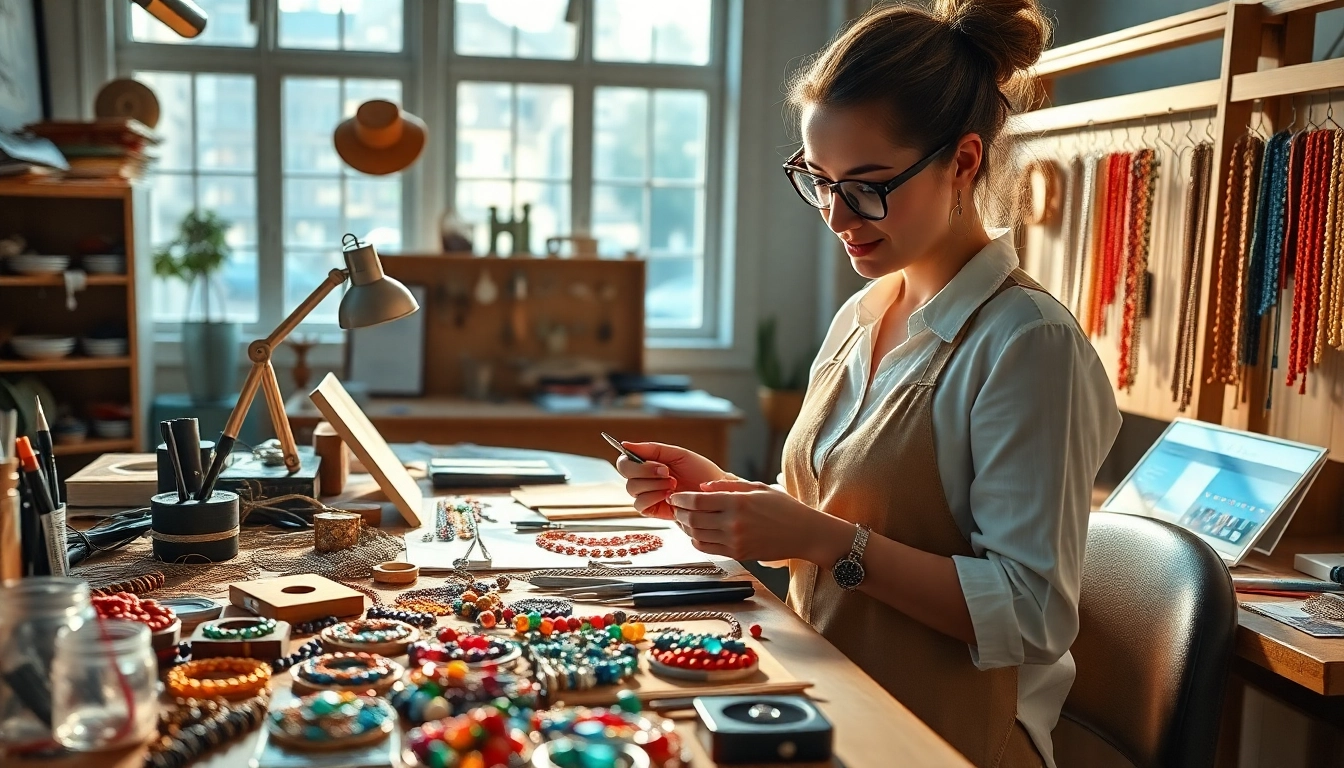 Crafting unique jewelry at https://www.lyliarose.com with vibrant colors and creative tools.