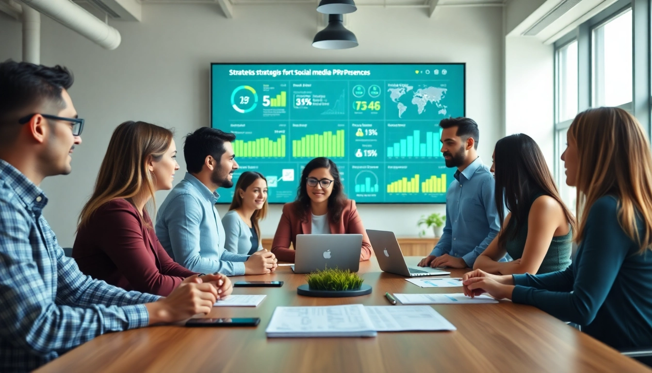 Engaged marketing team brainstorming strategies at https://boost-social-media.com in an inviting office setting.