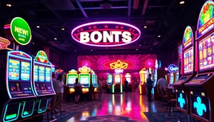 Menggambarkan slot gacor dengan mesin slot berwarna-warni dan pencahayaan cerah yang mengundang antusiasme.