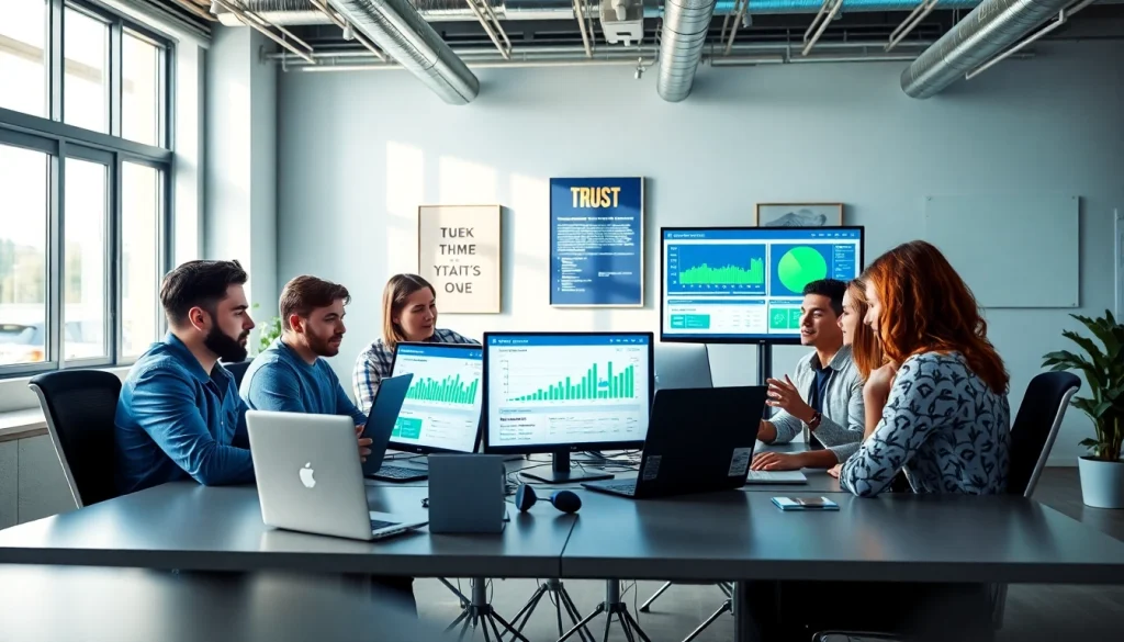 Assessing AI performance metrics on https://benchbot.ai in a modern collaborative office space.