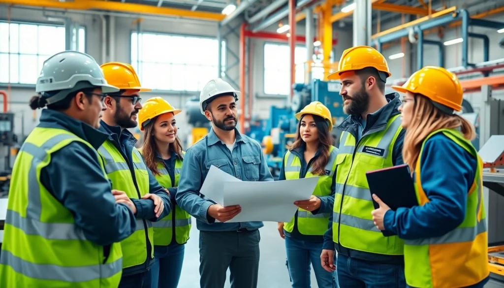 Showcasing skilled labor for energy sector professionals working collaboratively in a modern facility.