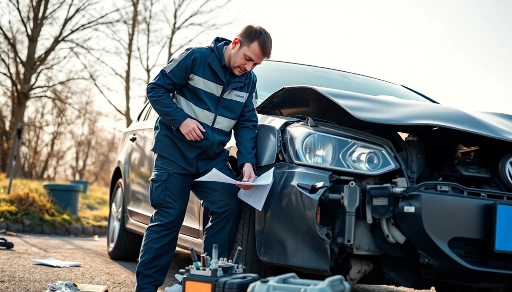 Unfall Auto Gutachter bewertet Schäden am Fahrzeug unter Einsatz modernster Techniken.