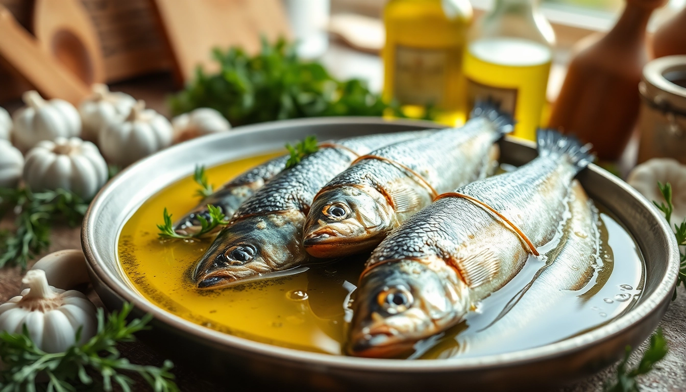 Preparando sardianas en aceite de oliva en un ambiente rústico y acogedor.