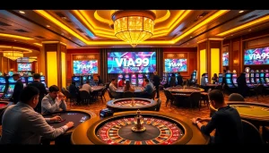 Exciting casino gameplay at VUA99 highlighting poker and roulette tables.
