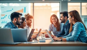 Boost followers and engagement with https://boost-social-media.com, showcasing a professional team strategizing.