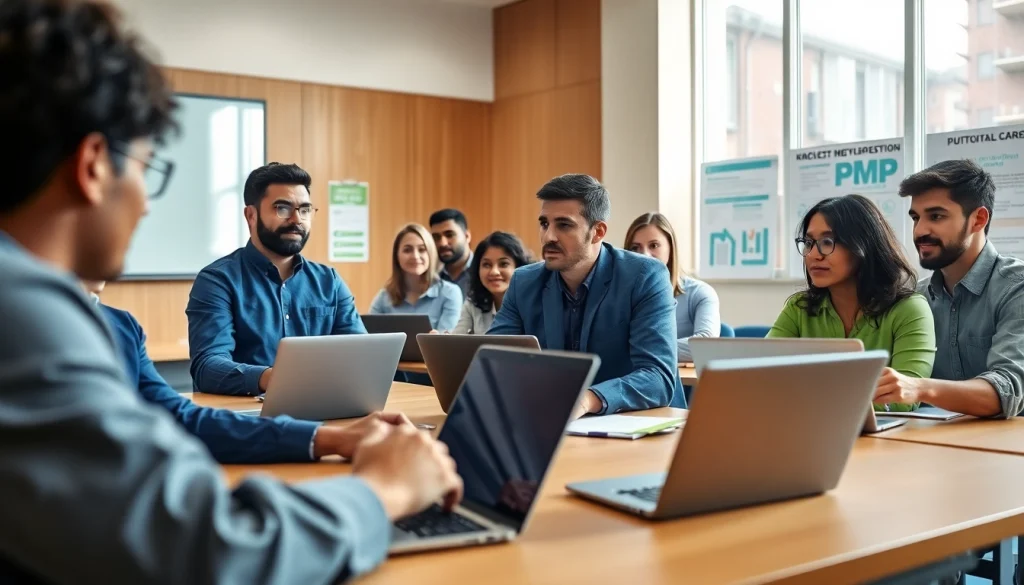 Students engaged in professional training at CareerSprints.com, focusing on PMP and Scrum certifications.