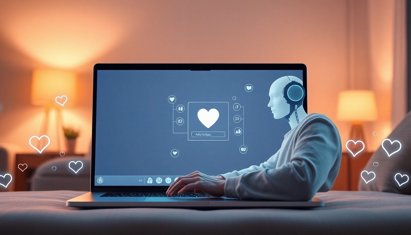 Engaging with a sex ai chatbot on a sleek laptop in a warm, inviting atmosphere.