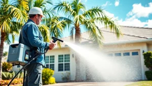 Expert pressure wash service revitalizing a Kissimmee home, showcasing cleanliness and professionalism.
