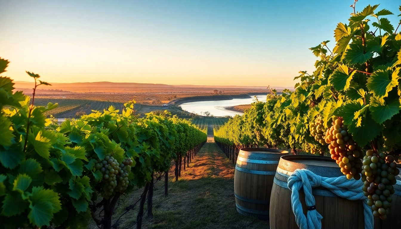 Experience the scenic vineyards in Clarksburg CA with lush grapevines and barrels.