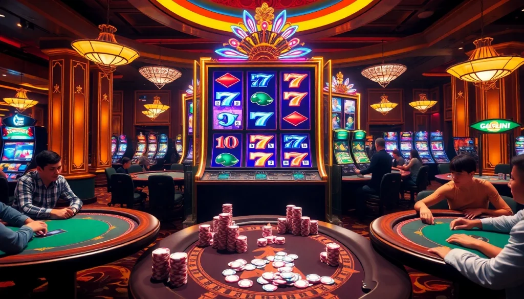 Engaging scene of online슬롯 gameplay with players celebrating wins at a vibrant casino table.