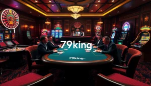 Engaging players at the high-stakes poker table in a luxurious environment, highlighting the thrill of 79king.