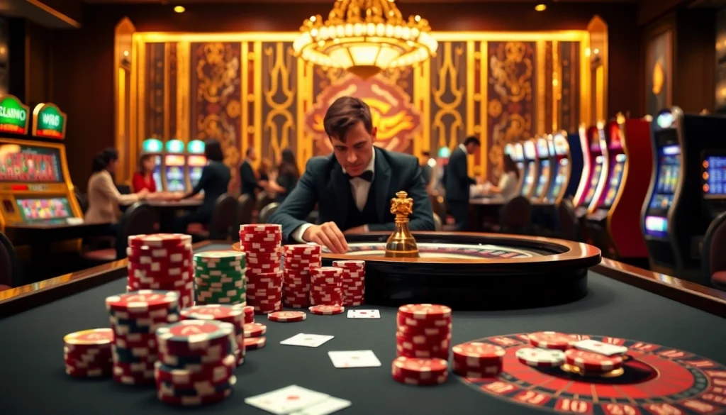 Engage in a thrilling W88 casino game with vibrant poker chips and professional dealers.