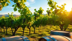 Experience the beauty of Clarksburg wineries with vineyards and golden sunlight.