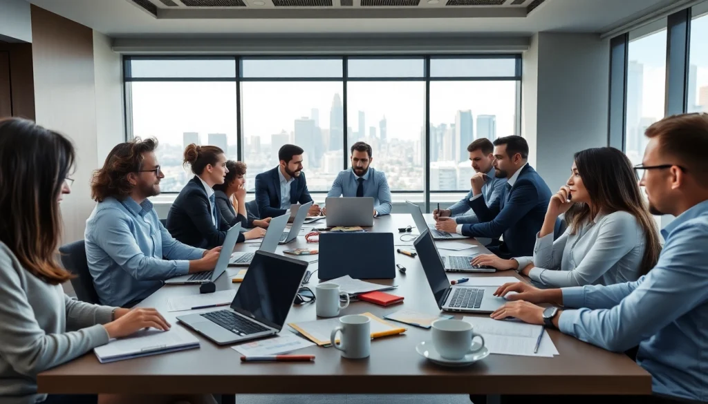 Engaging business meeting showcasing professionals collaborating in a modern workspace.