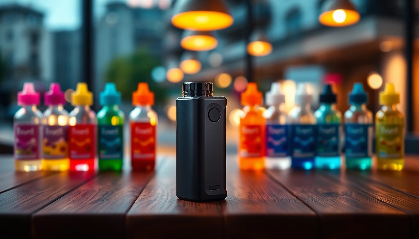 Close-up of a stylish pod mod device with colorful e-liquid bottles, emphasizing innovation in vaping.