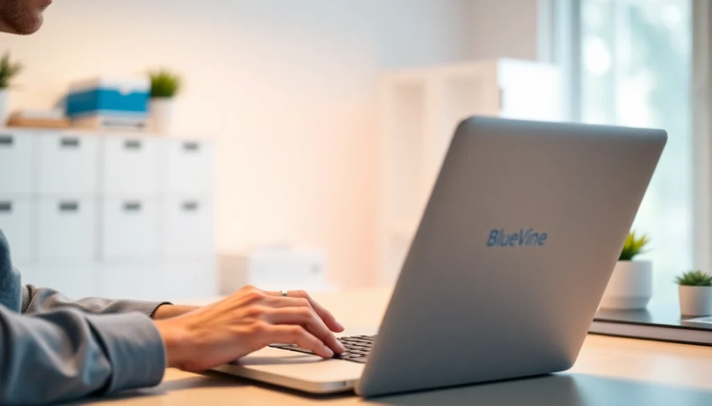 Accessing bluevine login on a laptop with confidence and security in a professional workspace.