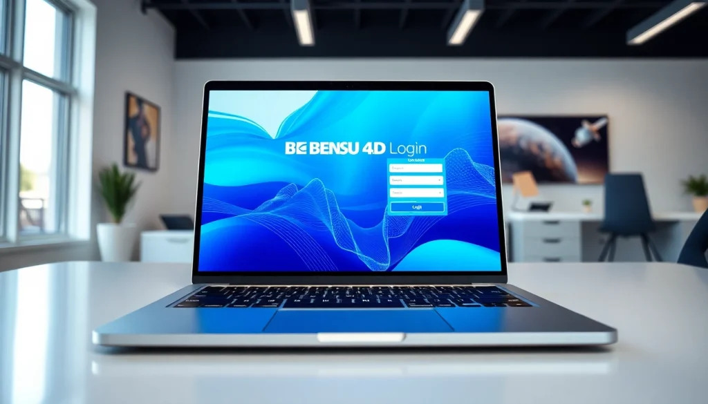 Masukkan BENSU4D login dengan antarmuka modern pada laptop di ruangan yang bersih.