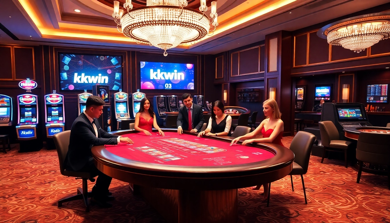 Engage with kkwin 03 at a luxury baccarat table in a vibrant casino atmosphere.