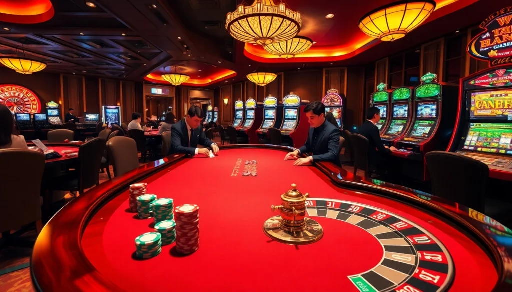Engaged players at a luxurious poker table and roulette wheel highlighting rr88 com’s thrilling gaming experience.