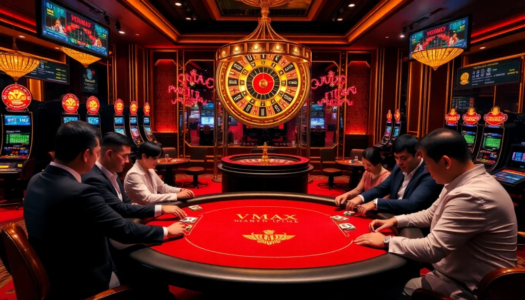 Experience the thrill of casino gaming at Nhà cái vmax with engaging poker players in a luxurious setting.