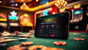 Engaging image of Indibet APK on a mobile device among casino elements, showcasing seamless betting experience.