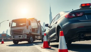 Help from https://trtrecoveryuae.com for car recovery service in Dubai, showcasing a tow truck in action.