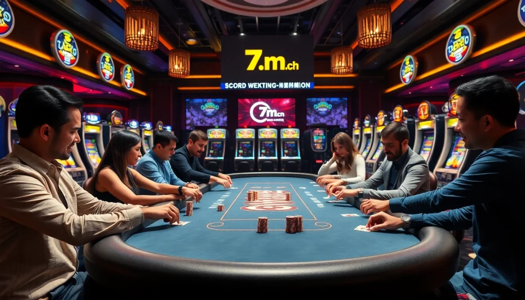The players engaged in poker at a luxurious casino, featuring 7m.cn for live football scores and odds.