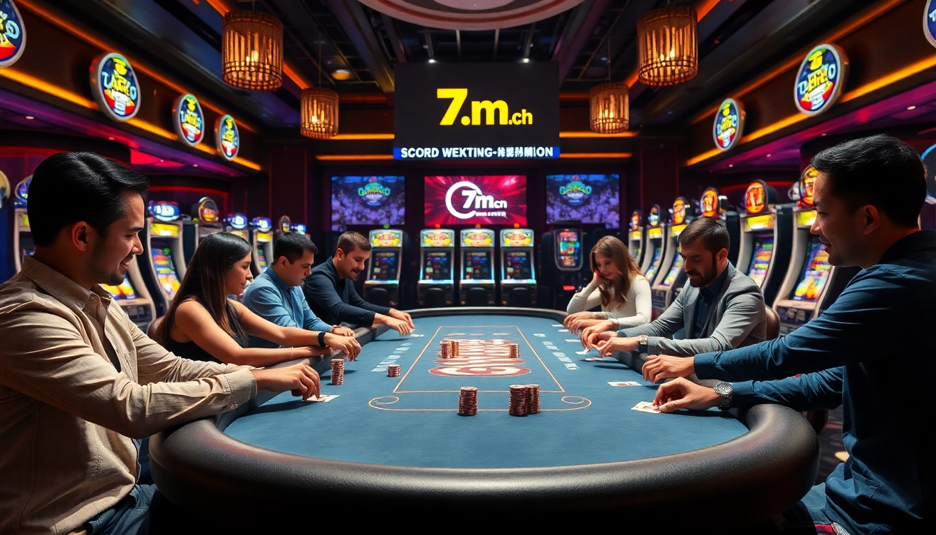 The players engaged in poker at a luxurious casino, featuring 7m.cn for live football scores and odds.