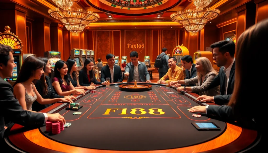 Players enjoying high-stakes games at the luxurious F168 casino table highlighting excitement.