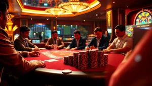 Gamblers enjoying a thrilling poker game at UU88's luxurious casino.