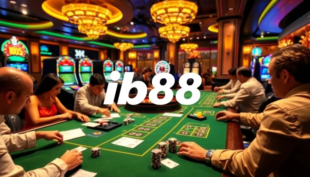 Engaging players at a casino table with vibrant elements showcasing ib88 gaming excitement.